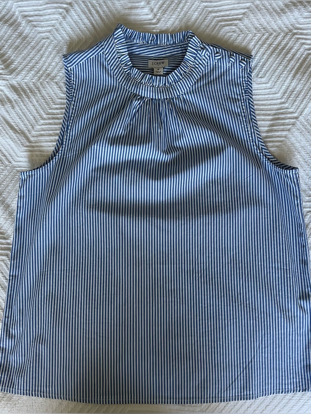 NWT J. Crew Striped Ruffle-Neck Sleeveless Top Blue White Cotton Tank Small - Picture 3 of 10